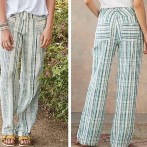 Sundance | Gigi Pant in Green White‎ Plaid Cotton Straight Leg Pockets | PM